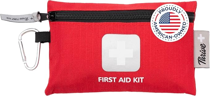 Thrive Mini Emergency Kit &amp; First Aid Pouch - College Dorm Sick Kit - 66 Piece Set - Waterproof Rip-Stop Nylon Pouch with Multi-Size Bandages, Wipes &amp; Safety Pins