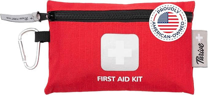 Thrive Mini Emergency Kit &amp; First Aid Pouch - College Dorm Sick Kit - 66 Piece Set - Waterproof Rip-Stop Nylon Pouch with Multi-Size Bandages, Wipes &amp; Safety Pins