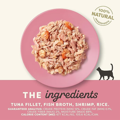 Applaws Natural Wet Cat Food in Broth, Limited Ingredient Canned Wet Cat Food, No Additives, Made with Natural Ingredients, Tuna Fillet &amp; Shrimp in Broth (6 x 5.5oz Cans)