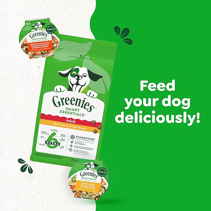 Greenies Smart Topper High Protein Wet Mix-in for Dogs, Chicken, Beef, Sweet Potatoes, Potatoes &amp; Spinach Recipe in Vitabroth Broth- Bone Broth + Vitamins E &amp; B1, 10 Count