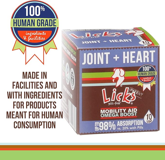 Licks Pill-Free Dog Joint and Heart - Glucosamine &amp; Omega 3 Fish Oil Supplement for Dogs - Inflammation Supplements for Joint Support - Gel Packets - 10 Use