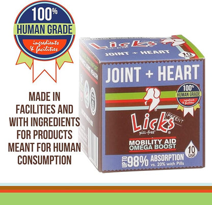Licks Pill-Free Dog Joint and Heart - Glucosamine &amp; Omega 3 Fish Oil Supplement for Dogs - Inflammation Supplements for Joint Support - Gel Packets - 10 Use