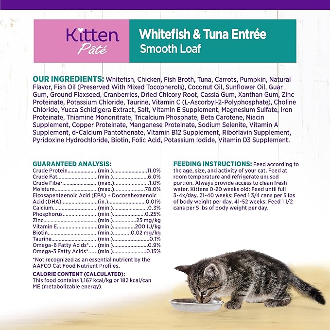 Wellness Complete Health Pate Kitten Wet Cat Food, Natural, Protein-Rich, Grain Free, 5.5 Ounce, 24 Pack, (Whitefish &amp; Tuna)