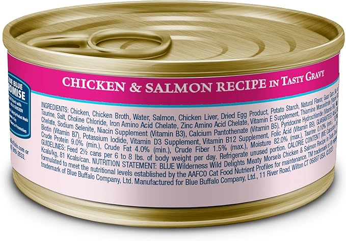 Blue Buffalo Wilderness Wild Delights Meaty Morsels Natural Wet Cat Food, Chicken &amp; Salmon in Tasty Gravy, 3-oz. Cans, 24-Pack