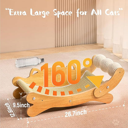 Cat Scratcher &amp; Cats Scratch Pad with Sisal Ball – All-in-One Cats Couch Scratcher, Hammock, and Cat Bed for Indoor Cats, Wooden Cat Scratching Board Upgrade Edition