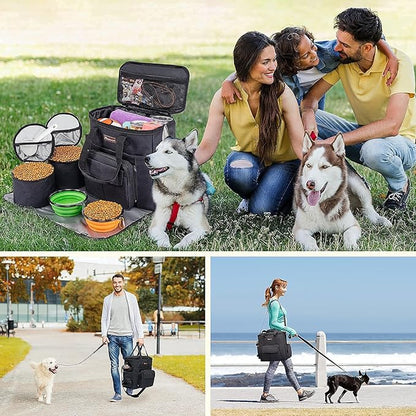 Modoker Dog Travel Bag with 2 Collapsible Dog Bowls, 1 Dog Backpack, Airline Approved Pet Travel BagOrganizer for Supplies &amp; Accessories, 2 Travel Dog Food Container, Black