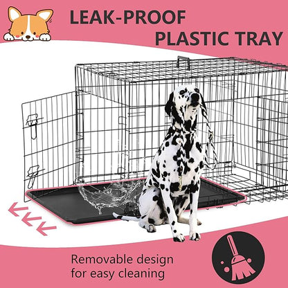 FDW Extra Large Dog Crate Dog Kennel Cage with Double Door,48 inch Folding Metal Wire Dog Cage with Removable Tray&amp;Divider Panel,Pet Crate for Large Dogs,Black