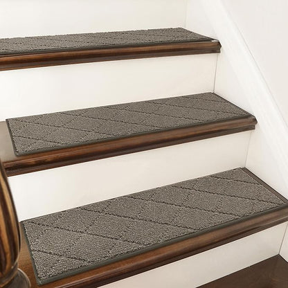 COSY HOMEER Stair Treads for Wooden Steps 9"x28" Washable Indoor Carpet Stair Treads Non Slip Soft Polyester Stair Carpet Tread Reusable Stair Runner Rugs for Kids, Elders,Pets,Light Brown,10pcs
