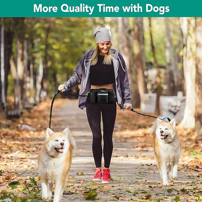 PetAmi Premium Hands Free Dog Leash for 2 Dogs, Adjustable Waist Belt Leash for Dog Walking, Fanny Pack Accessories Bag Dual Bungee Leash for Running, Hiking, Jogging, Biking, Black