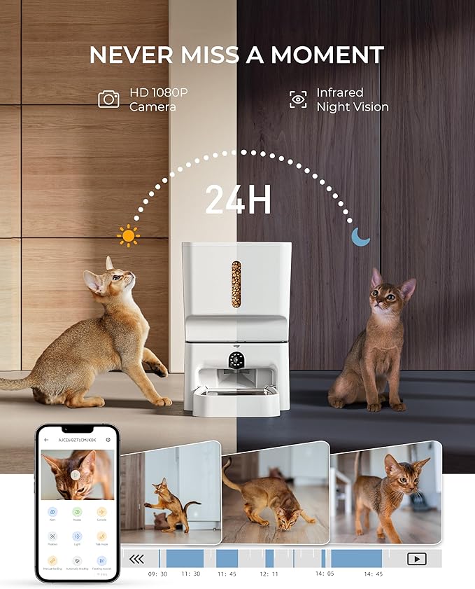 Automatic Cat Feeder with Camera, 7L Timed Dog Feeders, Adjustable Camera, 1080P HD Night Vision, Automatic Dog Feeder, 5G WiFi Cat Food Dispenser with 2-Way Audio, Low Food &amp; Motion Alerts