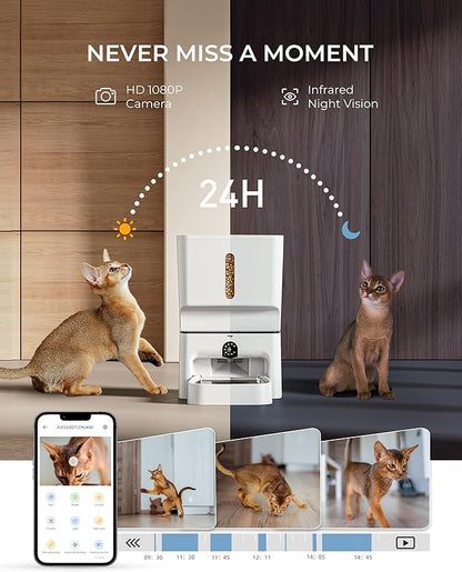 Automatic Cat Feeder with Camera, 7L Timed Dog Feeders, Adjustable Camera, 1080P HD Night Vision, Automatic Dog Feeder, 5G WiFi Cat Food Dispenser with 2-Way Audio, Low Food &amp; Motion Alerts