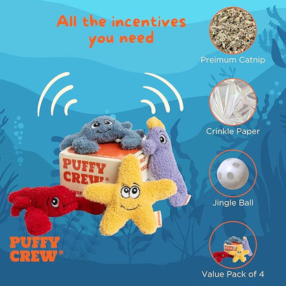 4 Pack Interactive Catnip Cat Plush Toy, Ocean Theme Set, 5&