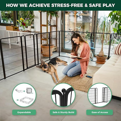 FXW Homeplus Unleashed Indoor Dog Playpen - Stress-Free and Safe Play, Heavy Duty 45 Inch 8 Wire Panels Dog Pen for Large Dogs, Black│Patented