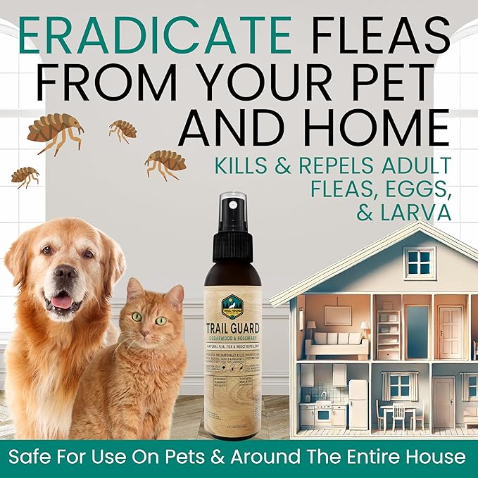 Trail Guard Natural Extra Strength Insect, Flea and Tick Spray for Dogs, Cats, People &amp; Home (2Pack 4oz, Cedarwood &amp; Rosemary)