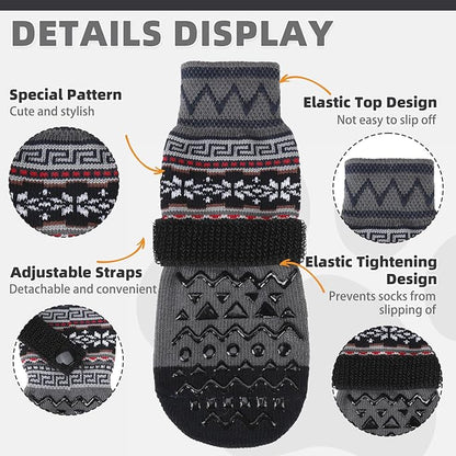 KOOLTAIL Dog Socks to Prevent Licking Paws for Hardwood Floors Anti Slip, Winter Warm Pet Boots&amp;Paw Protector with Grippers, Double Sides Dog Shoes Booties for Small Medium Large Senior Dogs Grey M