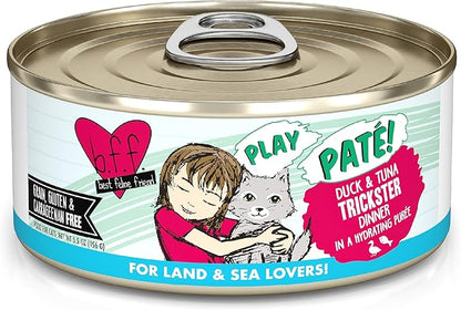 Weruva B.F.F. Play - Best Feline Friend Paté Lovers, Aw Yeah!, Duck &amp; Tuna Trickster with Duck &amp; Tuna, 5.5oz Can (Pack of 8)