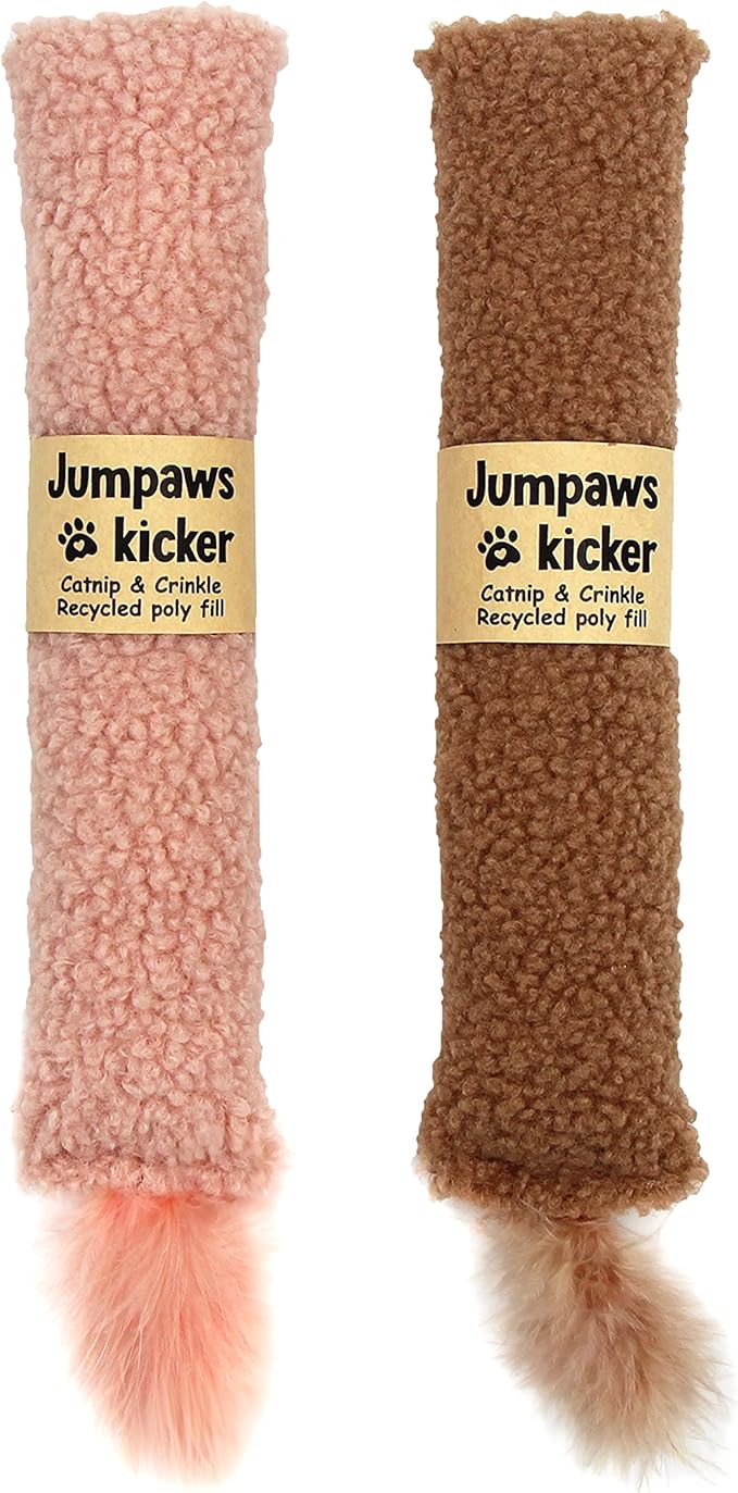 2 Pack Natural Interactive Catnip &amp; Silvervine Cat Kicker with Tail, Bite Resistant Chew Toy, Crinkle Kicker, Accessories for Indoor Cat, Sherpa Material