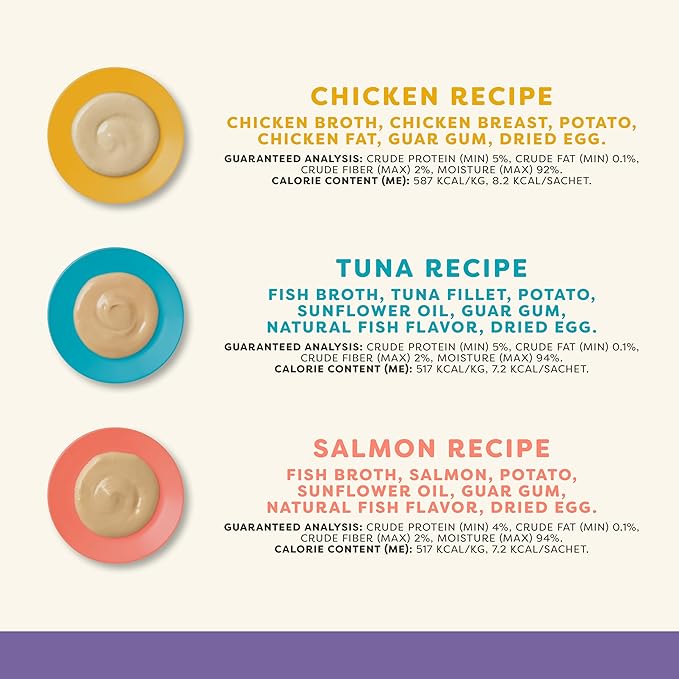 Applaws Lickable Cat Treats, Natural Grain-Free Purée, Limited Ingredient, Variety of Chicken, Tuna, &amp; Salmon Squeeze Up Cat Treats (60 x 0.5 oz Sachets)