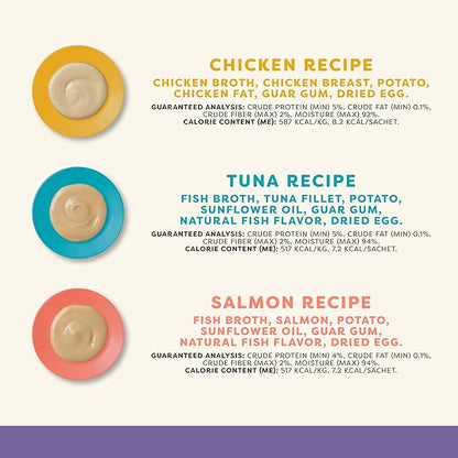 Applaws Lickable Cat Treats, Natural Grain-Free Purée, Limited Ingredient, Variety of Chicken, Tuna, &amp; Salmon Squeeze Up Cat Treats (60 x 0.5 oz Sachets)