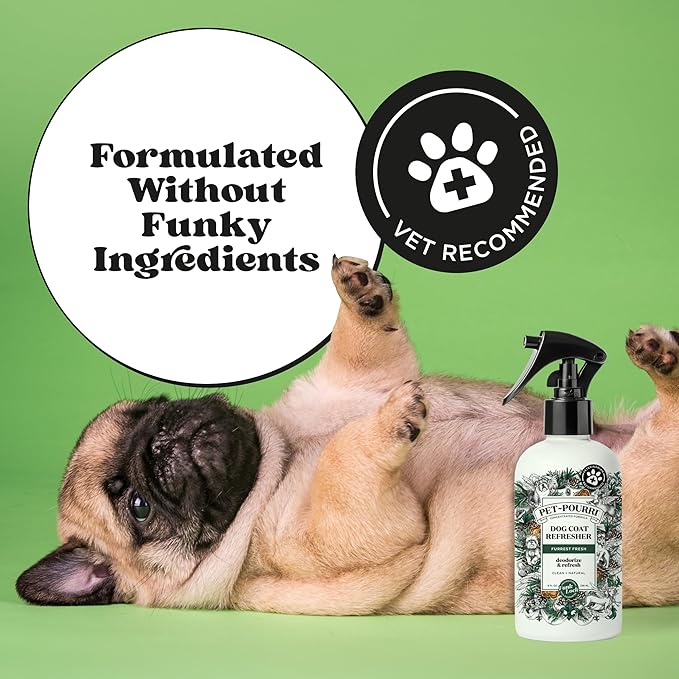 Poo-Pourri Furrest Fresh Dog Deodorizing Spray, 8 Fl Oz Grooming Perfume for Dog Coat, Pet Odor Neutralizer with Essential Oils, Vet Recommended, Paraben &amp; Sulfate-Free Fir, Amber, &amp; Cedarwood Scent