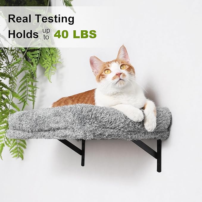 FUKUMARU Cat Wall Shelves, Stable &amp; Safe 4 in 1 Cat Furniture Set, Wooden Climbing Wall with Scratching Post for 16 Inch Drywall - Light Gray