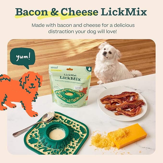 WOOF LickMixes - Dog Lick Mat Spread and Meal Topper - Delicious and Lower Calorie - Made with Wholesome Ingredients - Perfect for Dog Enrichment - Bacon &amp; Cheese