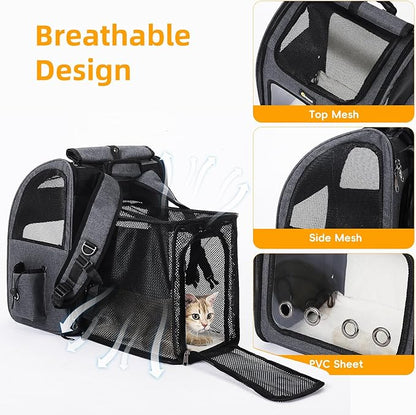 Hoopet Expandable Cat Backpack Carrier – Breathable Pet Carrier for Small Cats &amp; Dogs, Foldable Travel Backpack with Mesh Ventilation for Hiking, Walking, Camping, Dark Grey