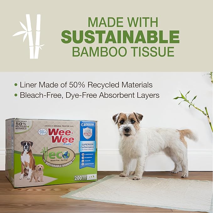 Four Paws Wee-Wee Superior Performance Bamboo Pee Pads for Dogs, Earth Friendly Dog &amp; Puppy Potty Training Pads, Crate Liners, Housebreaking Supplies, 22" x 23" (14 Count)