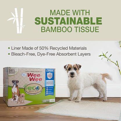 Four Paws Wee-Wee Superior Performance Bamboo Pee Pads for Dogs, Earth Friendly Dog &amp; Puppy Potty Training Pads, Crate Liners, Housebreaking Supplies, 22" x 23" (200 Count)