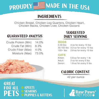 Raw Paws Signature Blend Pet Food for Dog &amp; Cats - Chicken Recipe, 1-lb Rolls (10 Pack) - Frozen Fresh Dog Food - Made in USA - Natural Raw Diet Dog Food Log