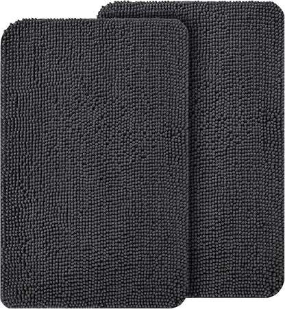 OLANLY Dog Door Mat Set 2-Piece 36x24, Absorbs Moisture and Dirt, Absorbent Non-Slip Washable Doormat, Quick Dry Chenille Mud Mat for Dogs, Entry Indoor Entryway Carpet for Inside Floor, Dark Grey