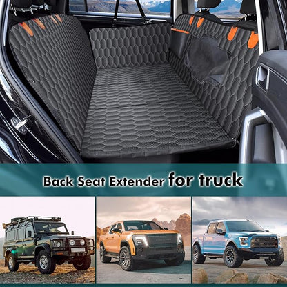 Back Seat Extender for Dogs-Supports 400lb,Hard Bottom Dog Car Seat Cover for Back Seat -Detachable,Scratch Proof Nonslip,Dog Hammock for Car,Truck with Anti-Slip Dispensing