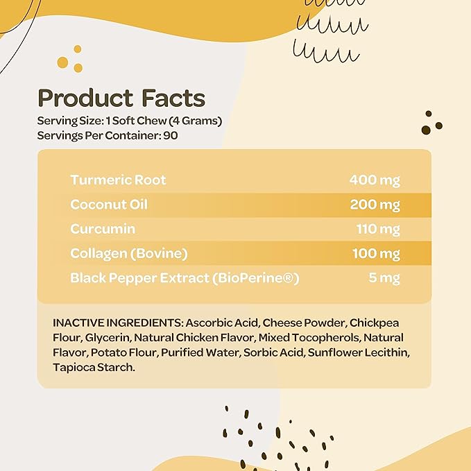 Turmeric for Dogs Soft Chews | Hip and Joint Chews for Dogs Comfort &amp; Mobility with Collagen for Dogs | Dog Joint Supplement for All Ages Breeds &amp; Sizes | NASC Certified &amp; Made in The USA | 90 Chews