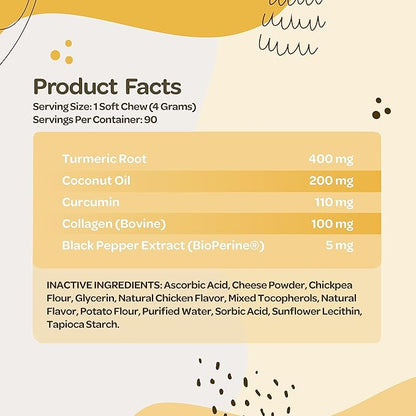 Turmeric for Dogs Soft Chews | Hip and Joint Chews for Dogs Comfort &amp; Mobility with Collagen for Dogs | Dog Joint Supplement for All Ages Breeds &amp; Sizes | NASC Certified &amp; Made in The USA | 90 Chews