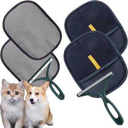 2-Pack Pet Hair Removal Gloves with A Hair/Lint Removal Tool – Remove Cat/Dog Fur from Clothing, Furniture, Car Seats, Bedding &amp; Carpet – Reusable &amp; Washable Lint Hair Remover for Pet Owners
