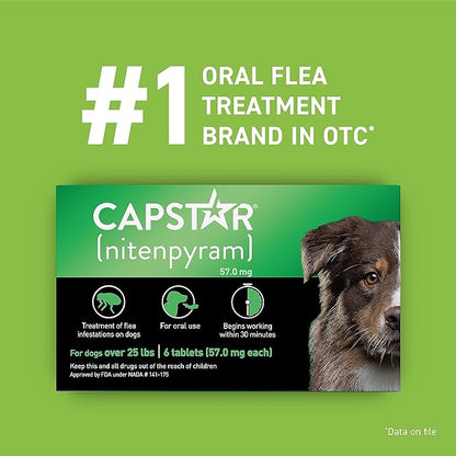 CAPSTAR Oral Flea Treatment for Dogs, Fast Acting Tablets Start Killing Fleas in 30 Minutes, Medium &amp; Large Dogs (Over 25 lbs), 6 Doses