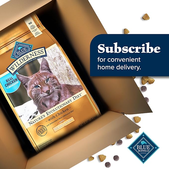 Blue Buffalo Wilderness High-Protein, Grain-Free Natural Dry Food for Adult Cats, Weight Control, Chicken, 11-lb Bag