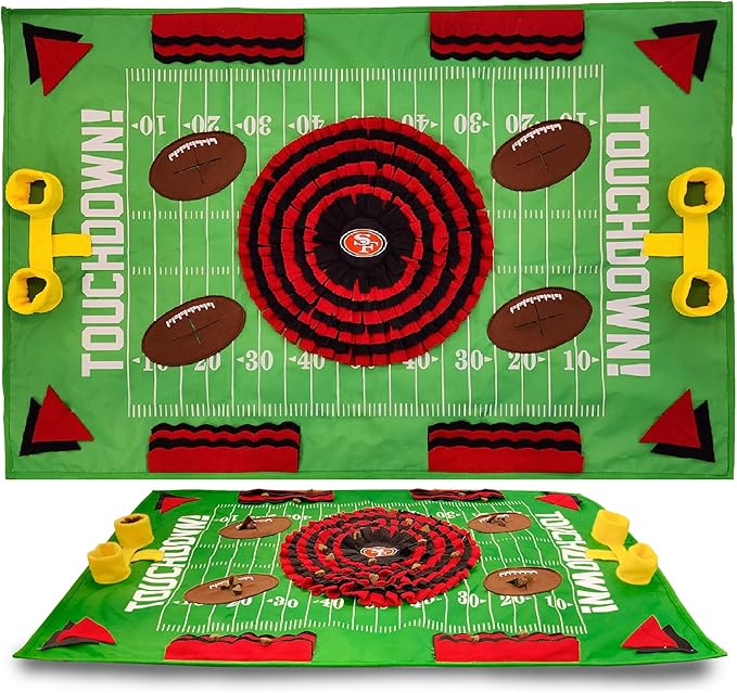 NFL San Francisco 49ers Dog Snuffle Mat – Interactive Pet Slow Feeder, Football Field Design Food Puzzle Toy for Dogs &amp; Cats, Foraging Activity Mat for Smarter Feeding