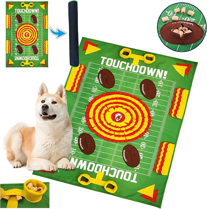 NFL Kansas City Chiefs Dog Snuffle Mat – Interactive Pet Slow Feeder, Football Field Design Food Puzzle Toy for Dogs &amp; Cats, Foraging Activity Mat for Smarter Feeding