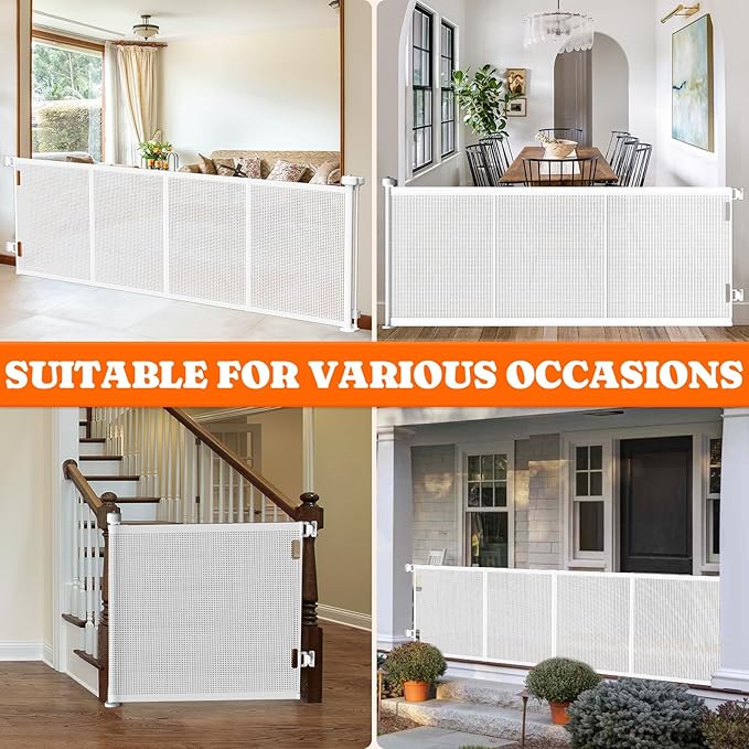 Pawtners Retractable Baby Gates Extra Wide, 41" Tall Extends up to 200" Wide, Dog Gate Indoor for Stairs, Pet Gate with Support Rods for Doorways Hallways Garage Indoor &amp; Outdoor-White