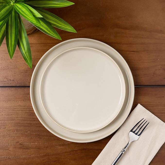 GBHOME Ceramic Dinnerware Sets for 4, 12 Pieces Stoneware Plates and Bowls Sets, Scratch Resistant Dishes, Dishwasher &amp; Microwave Safe, Reactive Glaze-Vanilla color