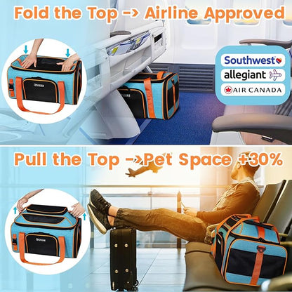 Petskd Top-Expandable Pet Carrier 19x13x9 Inches Southwest Allegiant Airlines Approved, Soft-Sided Carrier for Small Dog Under 12 lbs and Large Cat Under 15 lbs(Blue)