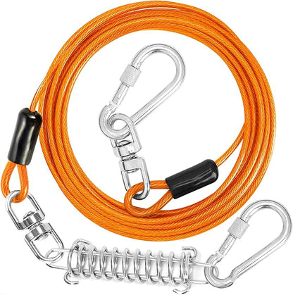 Jenico Dog Tie Out Cable, 10-150FT Runner Cable with Swivel Hook and Shock Spring, Yard &amp; Camping Dog Leash Tether for Small to Medium Pets Up to 500 LBS