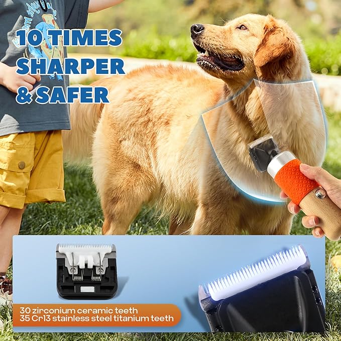 200W Pet Grooming Clippers for Thick Heavy Coats, 2000-6000rpm Stepless Speed Control &amp; 10ft Power Cord, Low Noise< 50db, Dog Trimmer Kit with Extra Detachable Blade &amp; 2 Limit Combs of 4 Sizes