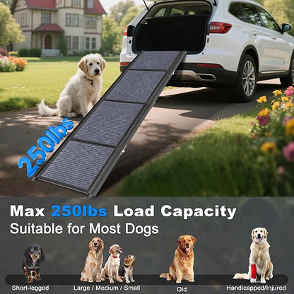 AQUILLA Dog Ramp for Car, 63" Folding Portable Dog Ramp with Non-Slip Rug Surface, Extra Wide Pet Ramps for Cat &amp; Dogs Get on Bed, Cars, Stairs,Pick Up Trucks, Up to 250LBS (63" L x 17.3" W)