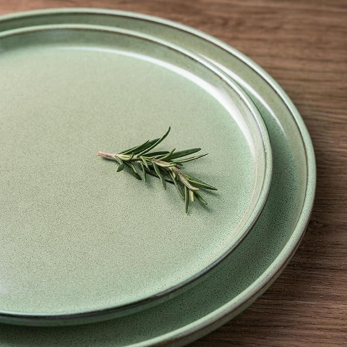 GBHOME Ceramic Dinnerware Sets for 6, 18 Pieces Stoneware Plates and Bowls Sets, Scratch Resistant Dishes, Dishwasher &amp; Microwave Safe-Pastel Green