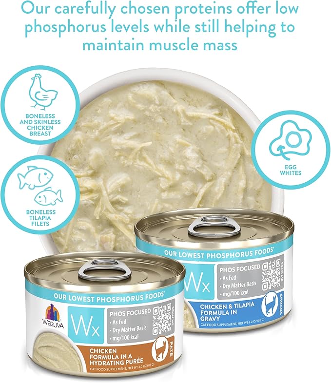 Weruva Wx Phos Focused, Pate &amp; Gravy Formulas Variety Pack, 3oz Can (Pack of 12)