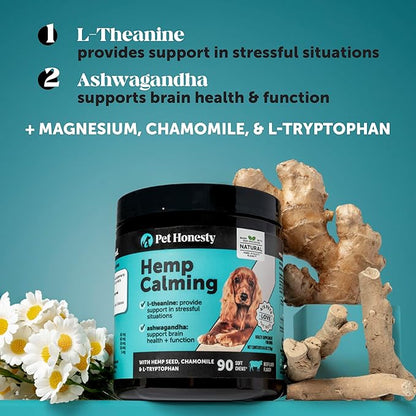 Hemp Calming Chews for Dogs - Dog Anxiety Relief, Dog Calming Treats with Hemp + Valerian Root, Melatonin for Dogs - Helps Aid with Thunder, Fireworks, Chewing &amp; Barking (Chicken 180 ct)