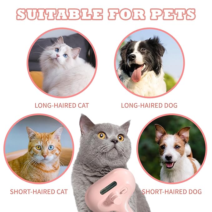 3-in-1 Steam Brush for Cats &amp; Dogs – Hair Removal Comb with One-Click Release &amp; Water Spray – Grooming Brush for Shedding, Long/Short Hair