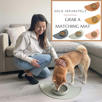 The Slowdown Bowl Silicone Slow Feeder for Cats &amp; Dogs, Slow Eating Mealtime Solution with Modern Lick Mat Design, Reduces Gulping, Fits 1 Cup 6” Across x 1.25” Tall, Small-Tan